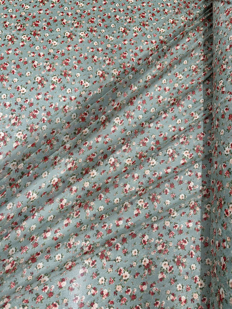 Printed Power Mesh Sage Mini Flowers