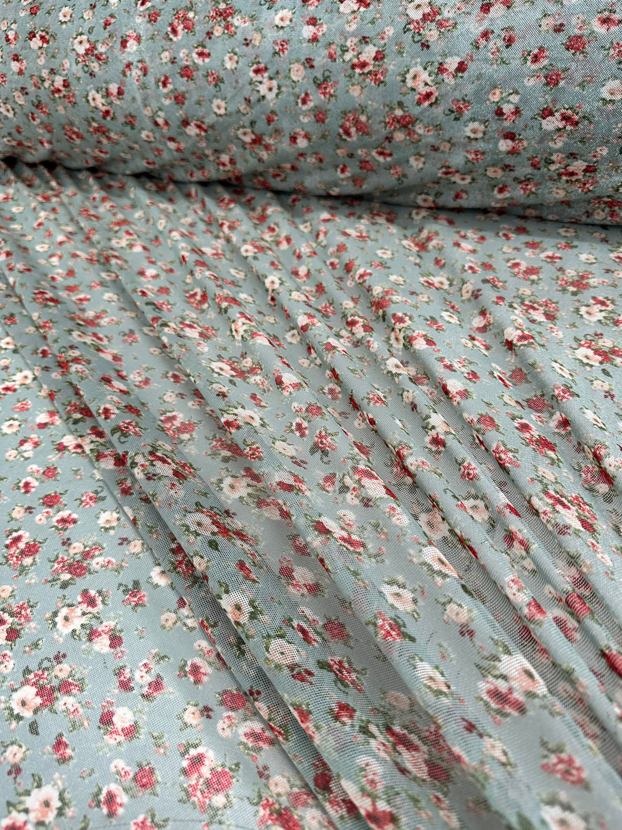 Printed Power Mesh Sage Mini Flowers