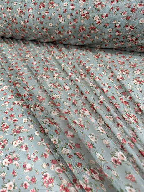 Printed Power Mesh Sage Mini Flowers