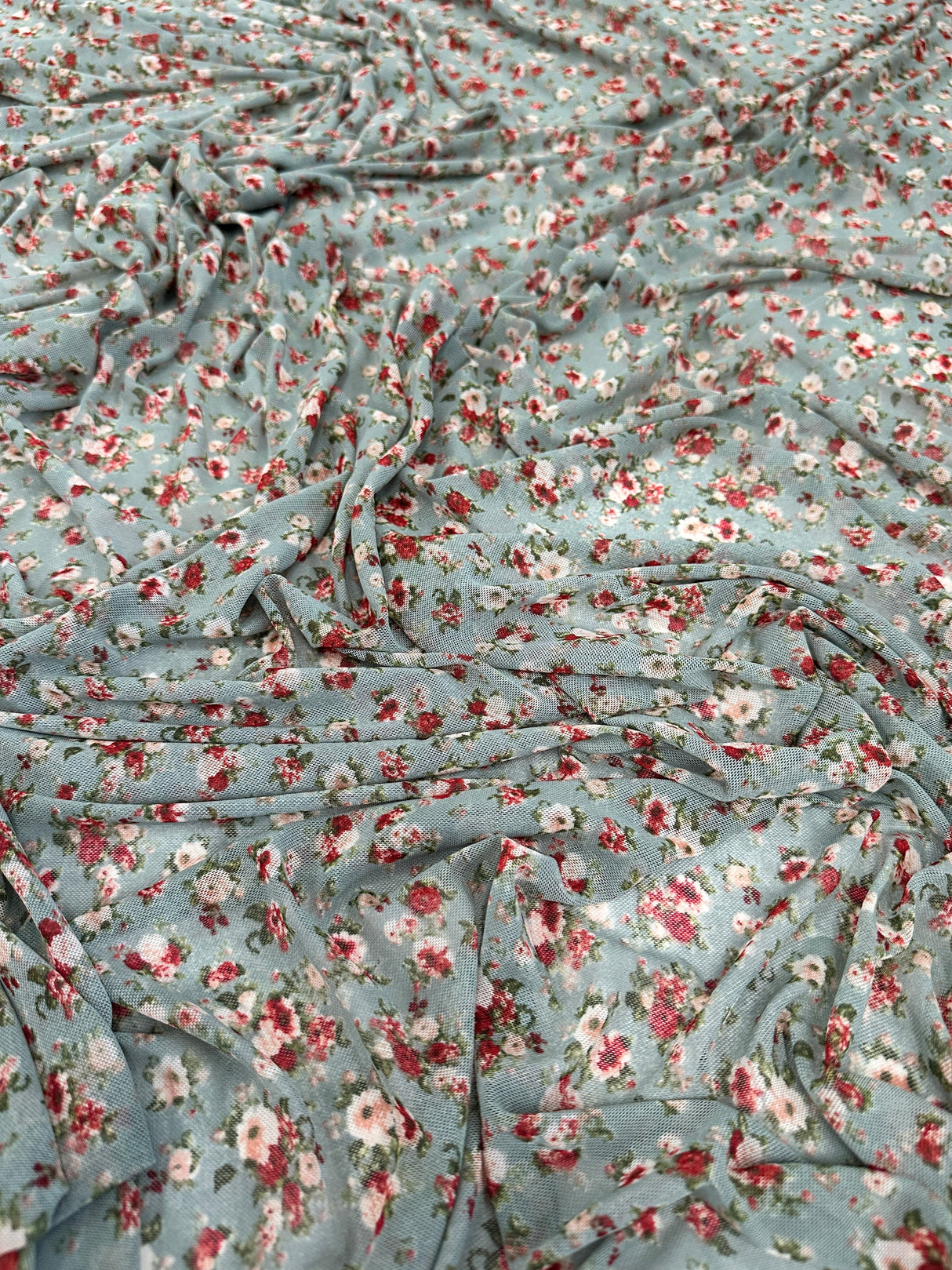 Printed Power Mesh Sage Mini Flowers