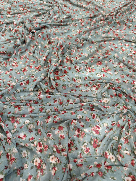 Printed Power Mesh Sage Mini Flowers