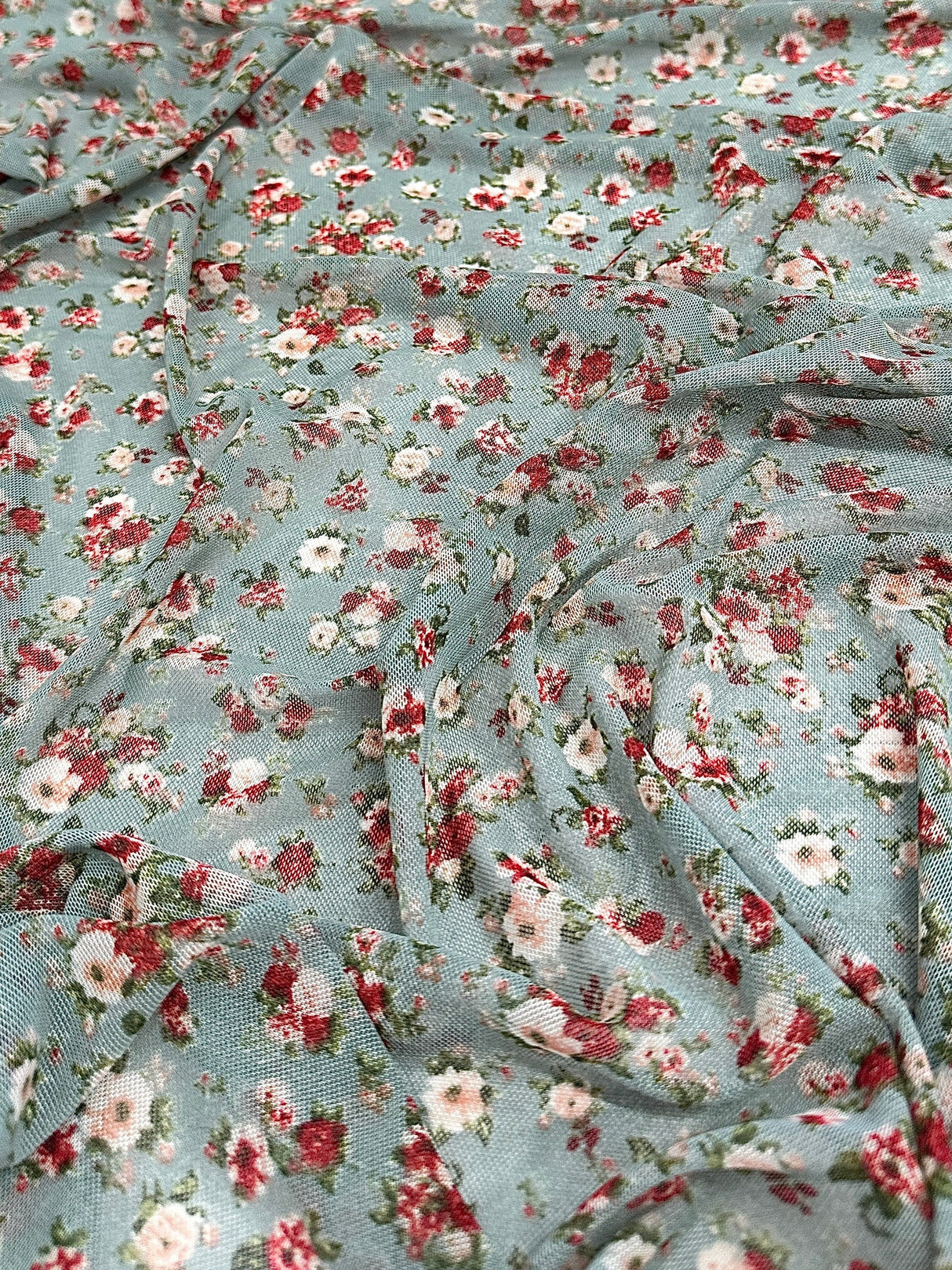 Printed Power Mesh Sage Mini Flowers