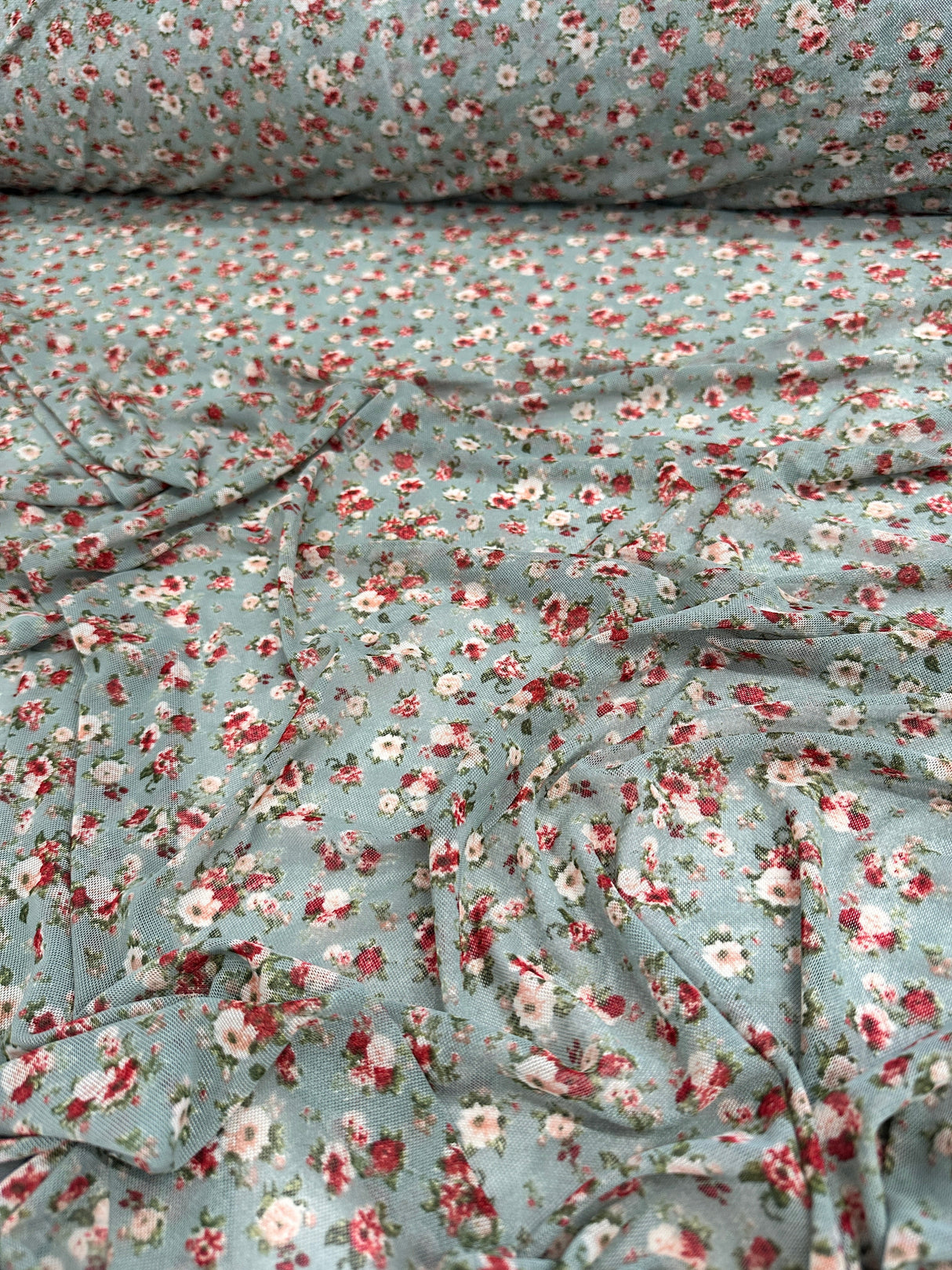 Printed Power Mesh Sage Mini Flowers