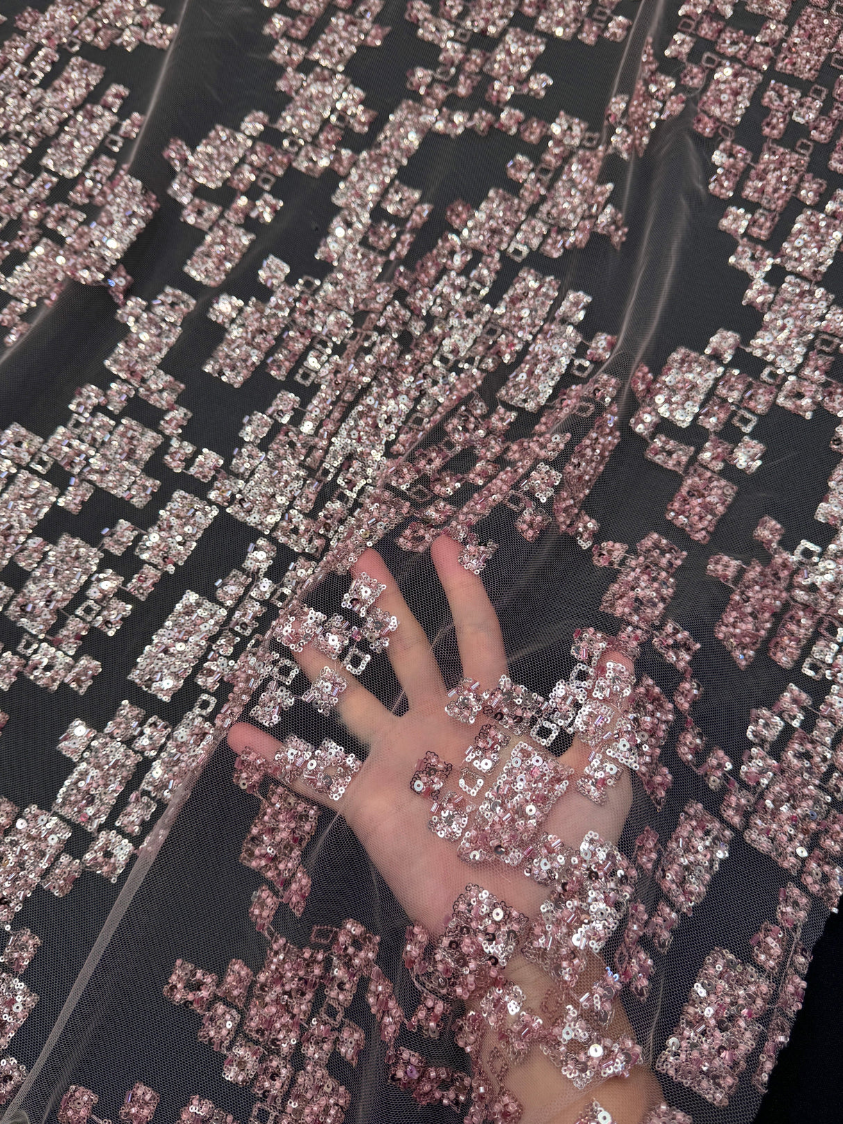 Sequin Lace Blush Pink Geometric Mosaic