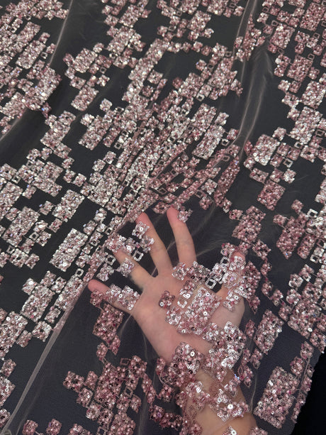 Sequin Lace Blush Pink Geometric Mosaic