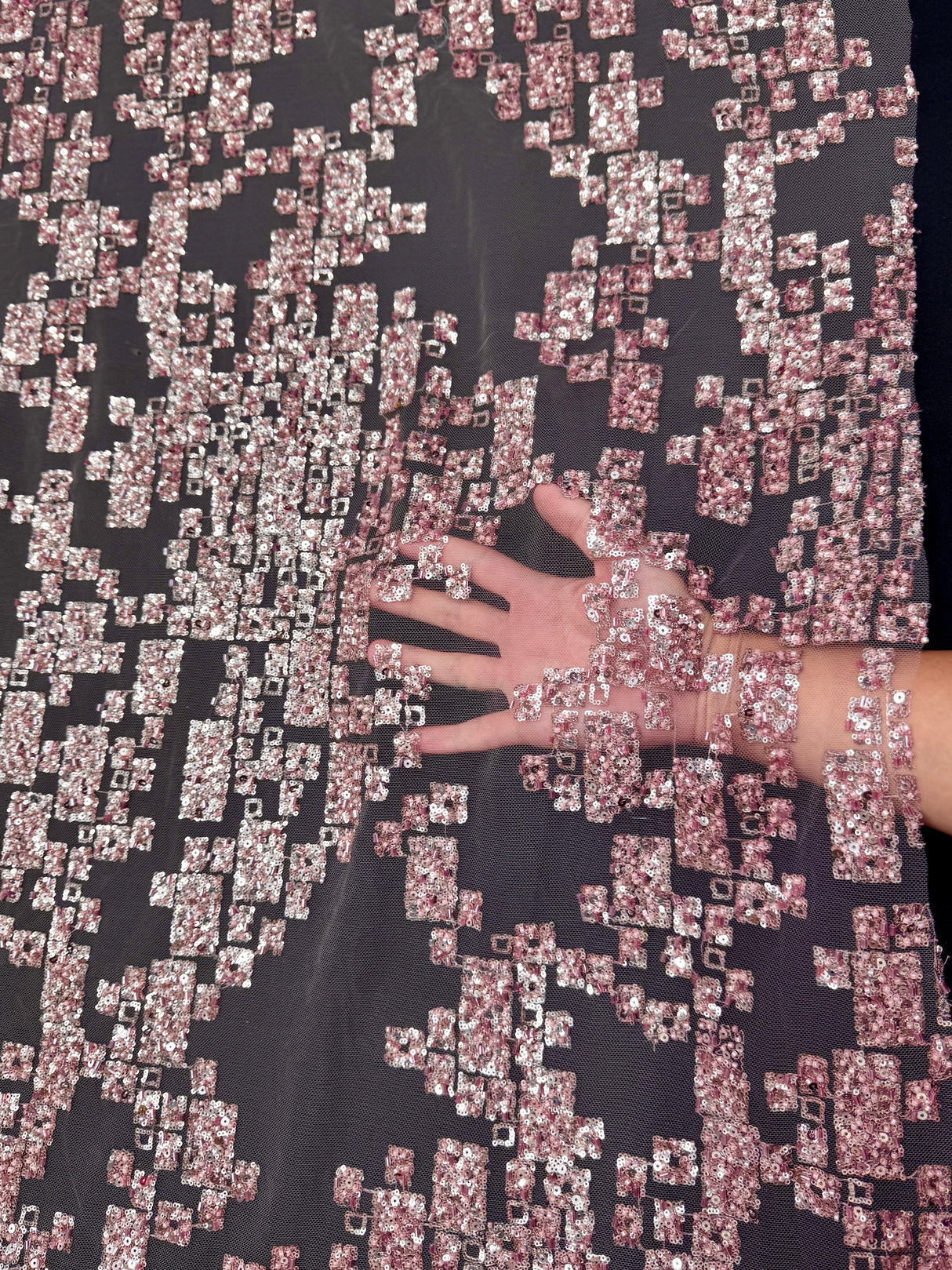 Sequin Lace Blush Pink Geometric Mosaic
