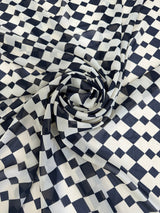 Printed Viscose Chiffon Ivory Black Checkers
