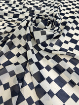 Printed Viscose Chiffon Ivory Black Checkers