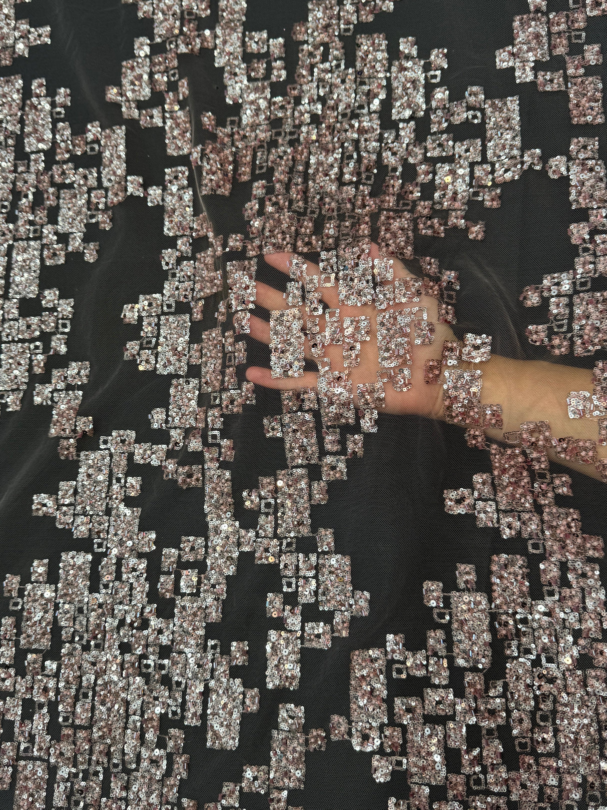 Sequin Lace Blush Pink Geometric Mosaic