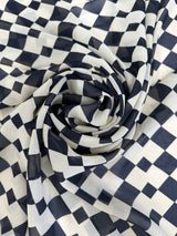 Printed Viscose Chiffon Ivory Black Checkers