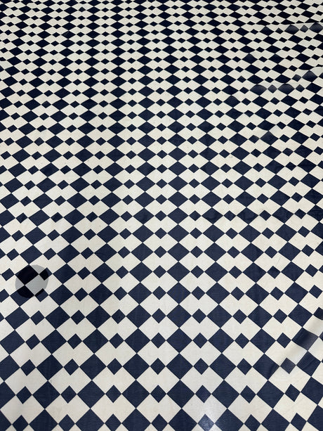 Printed Viscose Chiffon Ivory Black Checkers