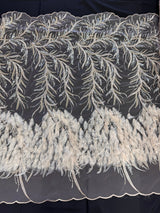Feather Sequin Embroidered Scalloped Lace