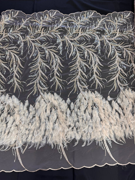 Feather Sequin Embroidered Scalloped Lace