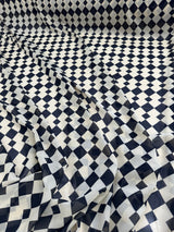 Printed Viscose Chiffon Ivory Black Checkers