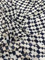 Printed Viscose Chiffon Ivory Black Checkers