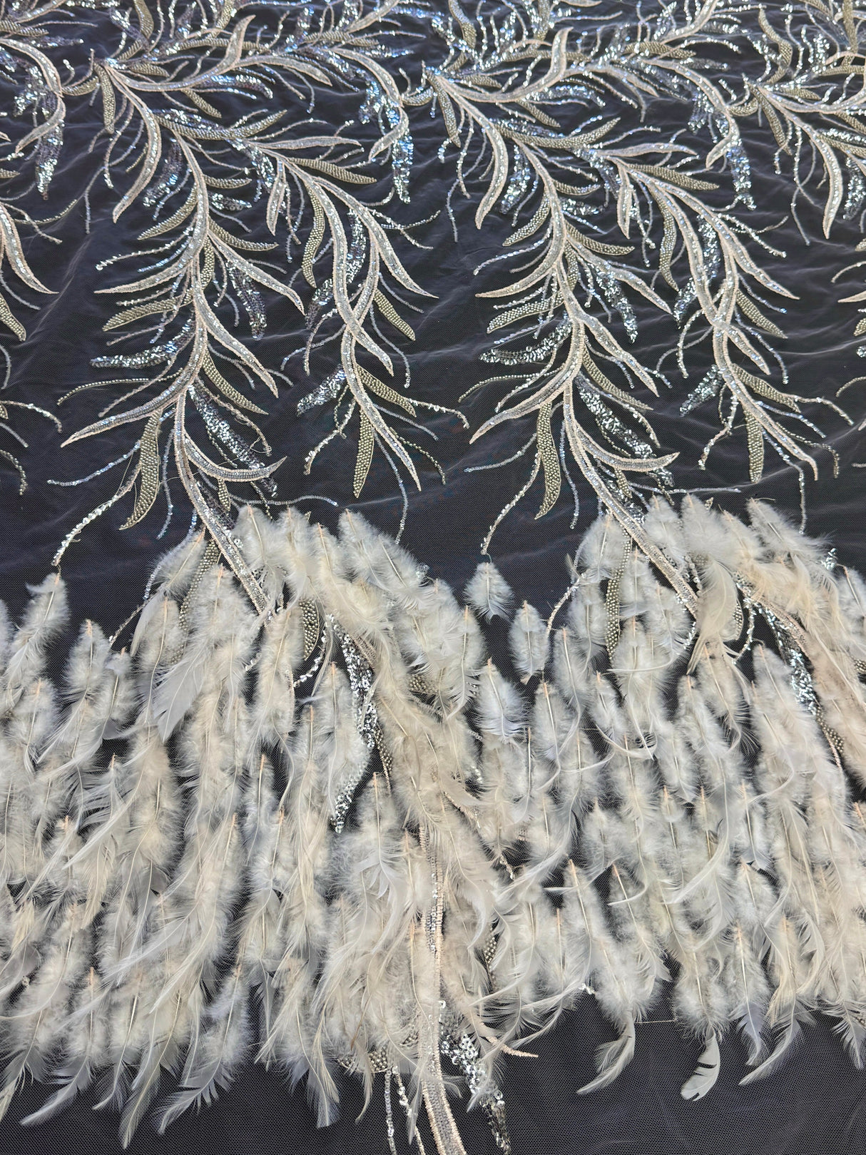 Feather Sequin Embroidered Scalloped Lace