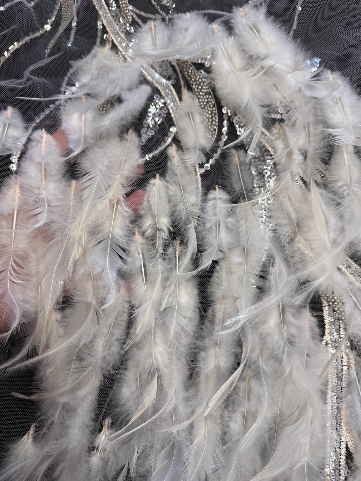 Feather Sequin Embroidered Scalloped Lace