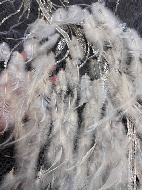 Feather Sequin Embroidered Scalloped Lace