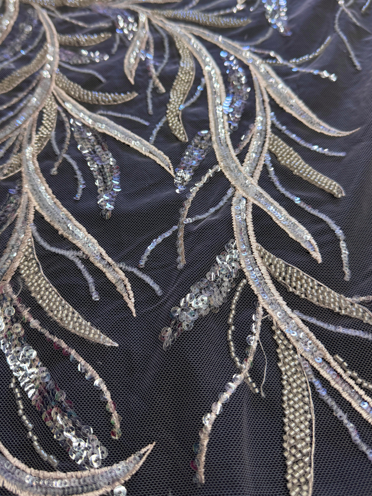 Feather Sequin Embroidered Scalloped Lace