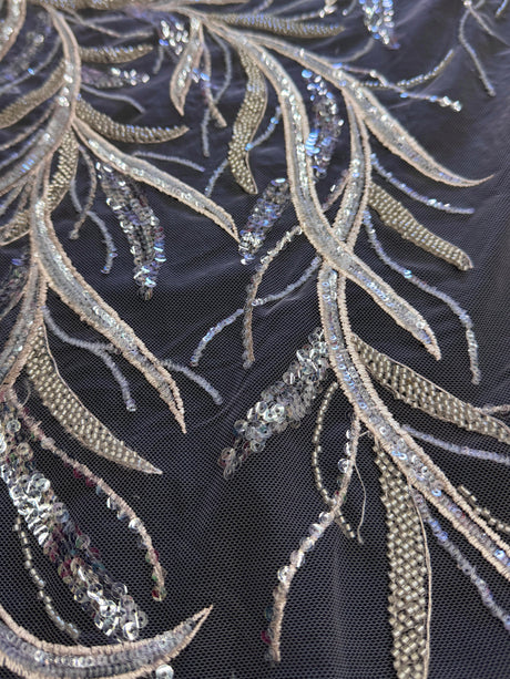 Feather Sequin Embroidered Scalloped Lace