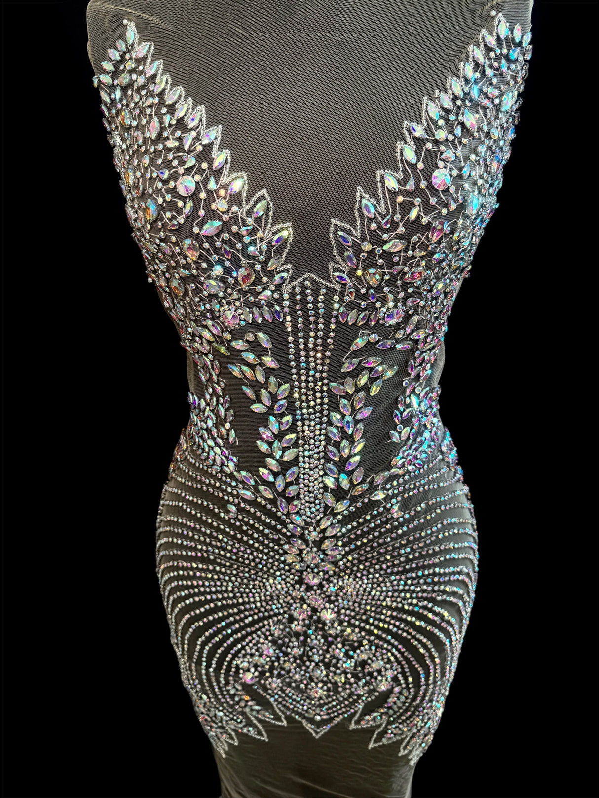 Silver Iridescent Rhinestone Bodice Applique