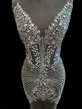 Silver Iridescent Rhinestone Bodice Applique