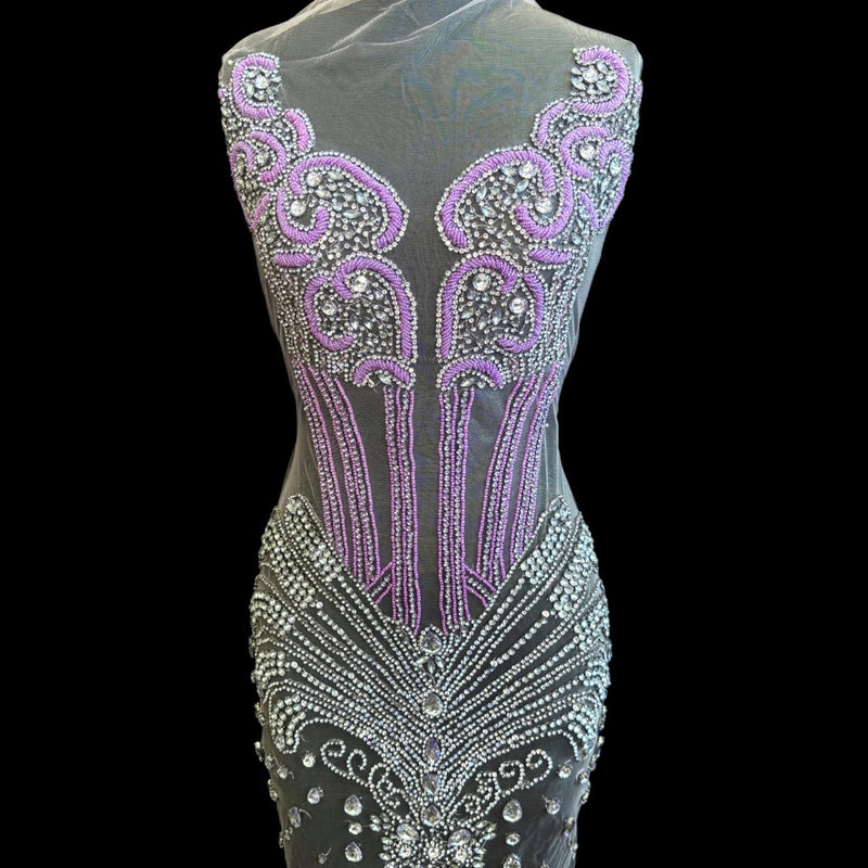 Lavender Silver Rhinestone Bodice Applique