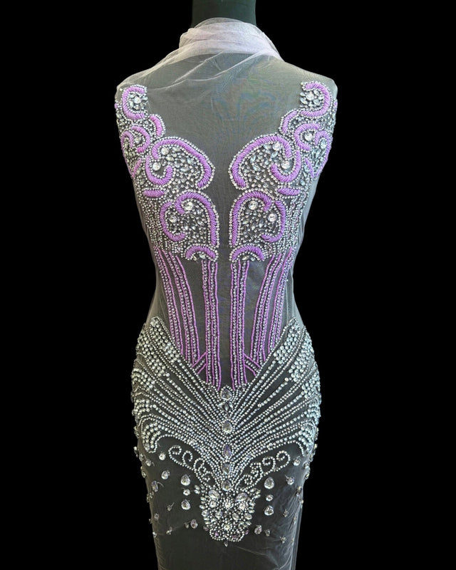 Lavender Silver Rhinestone Bodice Applique
