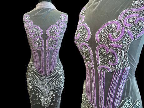 Lavender Silver Rhinestone Bodice Applique