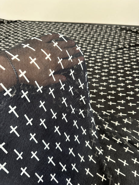 Printed Chiffon Black and White Cross