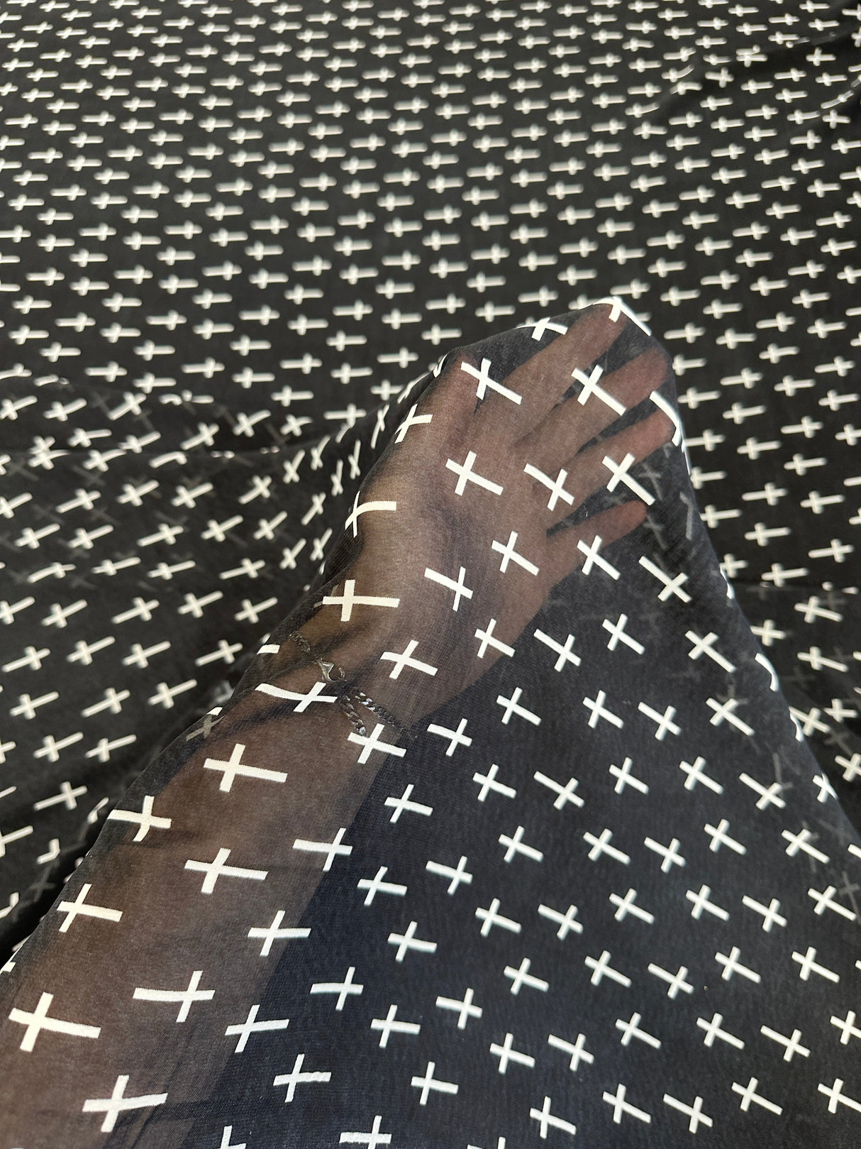 Printed Chiffon Black and White Cross