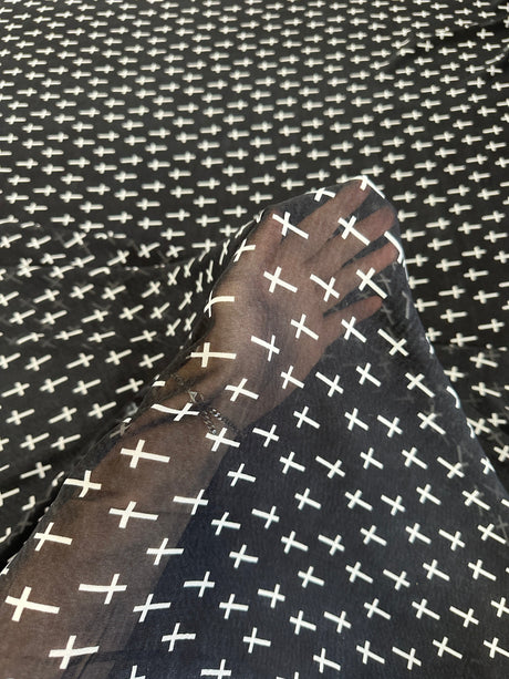 Printed Chiffon Black and White Cross