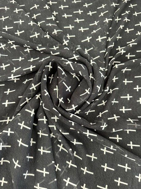 Printed Chiffon Black and White Cross