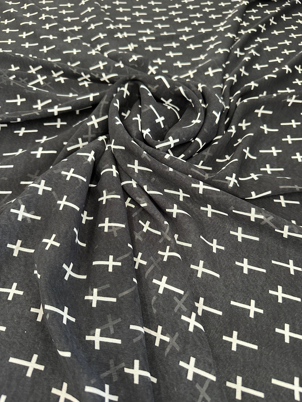 Printed Chiffon Black and White Cross