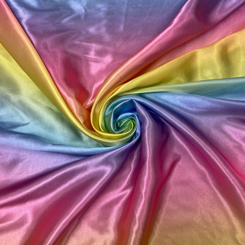 Rainbow Print Polyester Fabric - Pastel Rainbow, Semi Shiny, 58" Width (1 Yard)