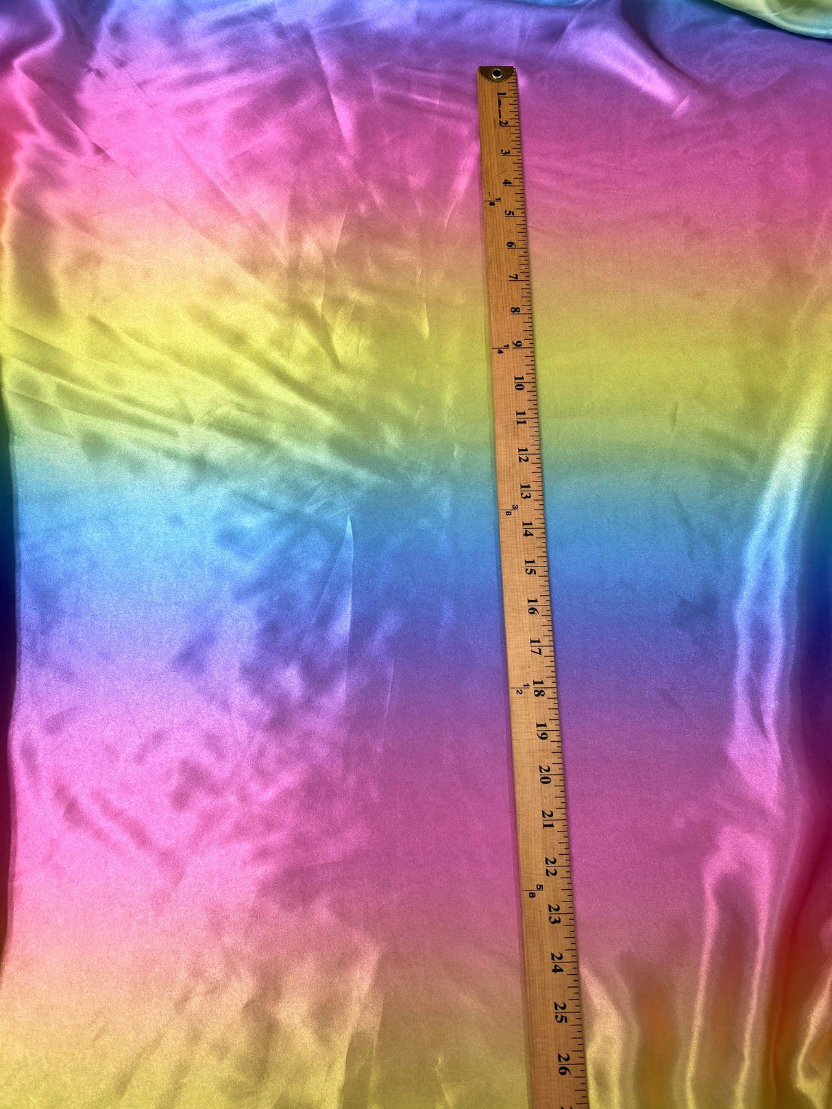 Rainbow Print Polyester Fabric - Pastel Rainbow, Semi Shiny, 58" Width (1 Yard)