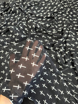 Printed Chiffon Black and White Cross