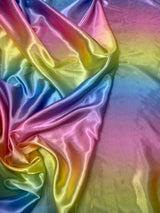 Rainbow Print Polyester Fabric - Pastel Rainbow, Semi Shiny, 58" Width (1 Yard)