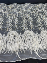 Feather Sequin Embroidered Scalloped Lace