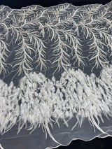 Feather Sequin Embroidered Scalloped Lace