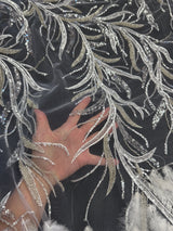 Feather Sequin Embroidered Scalloped Lace