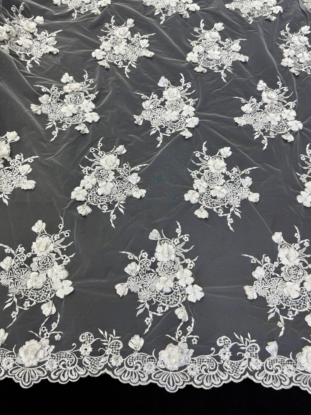 3D Sequin Flower Pearl Embroidered Lace