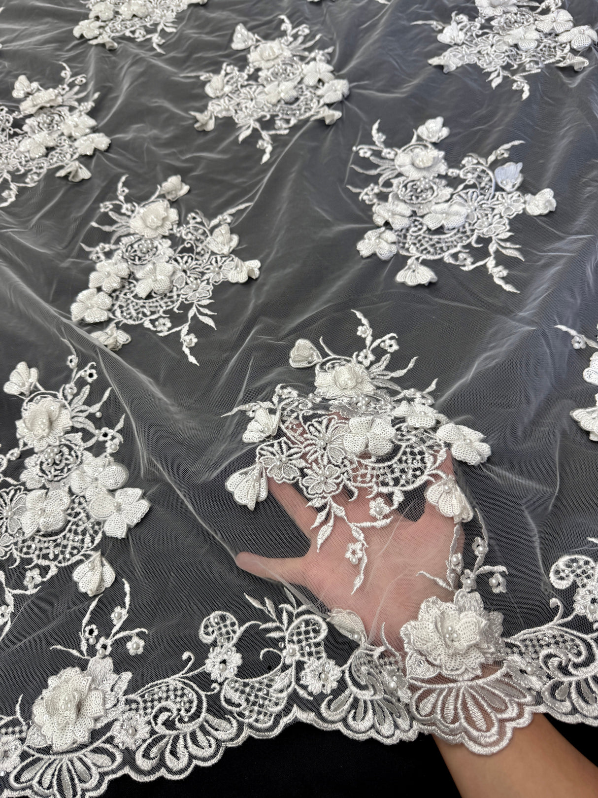 3D Sequin Flower Pearl Embroidered Lace