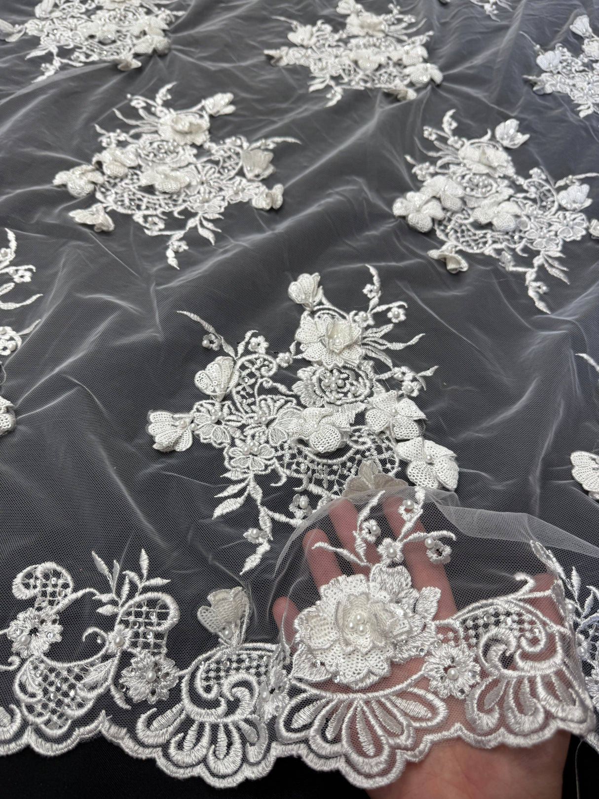 3D Sequin Flower Pearl Embroidered Lace