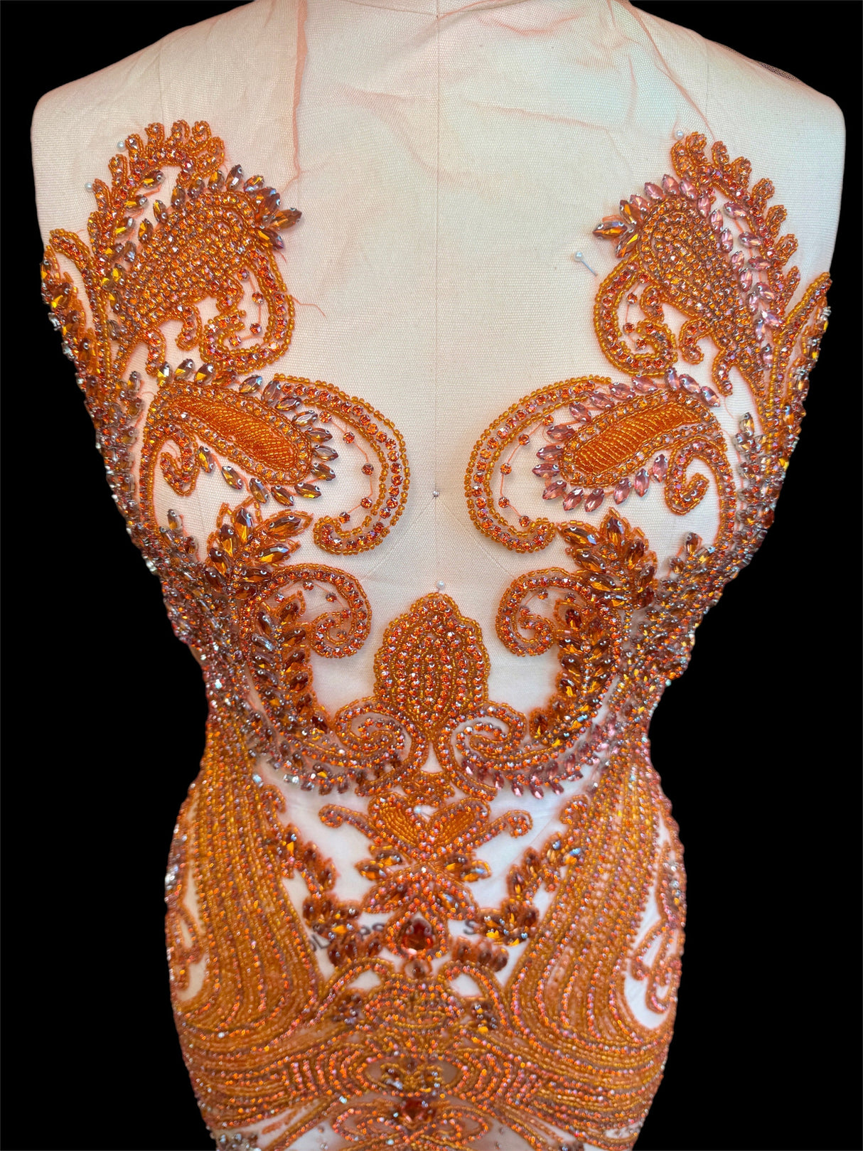 Orange Rhinestone Bodice Applique