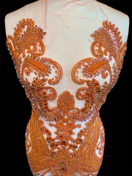 Orange Rhinestone Bodice Applique