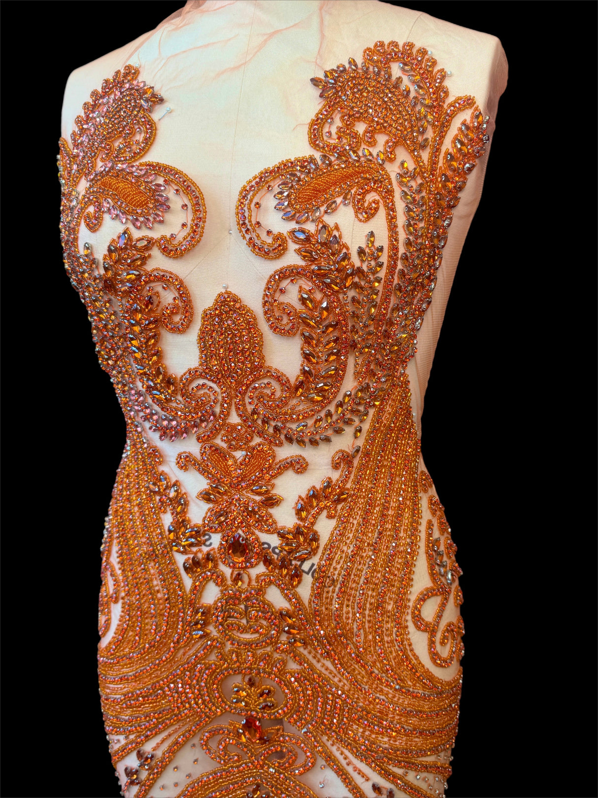 Orange Rhinestone Bodice Applique