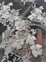 3D Sequin Flower Pearl Embroidered Lace