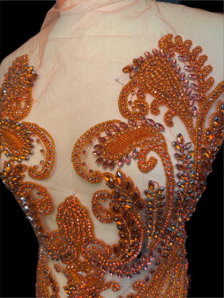 Orange Rhinestone Bodice Applique