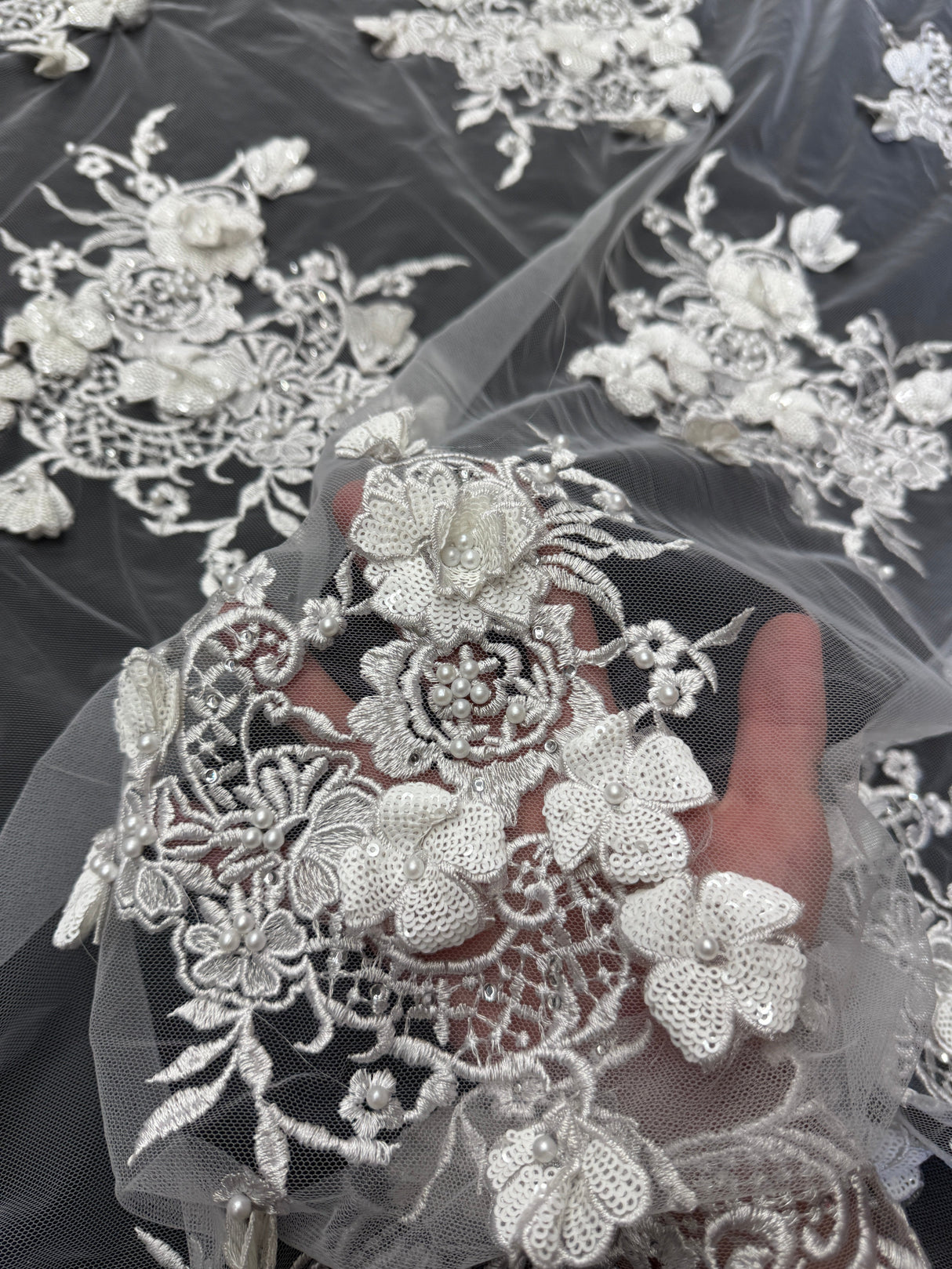 3D Sequin Flower Pearl Embroidered Lace